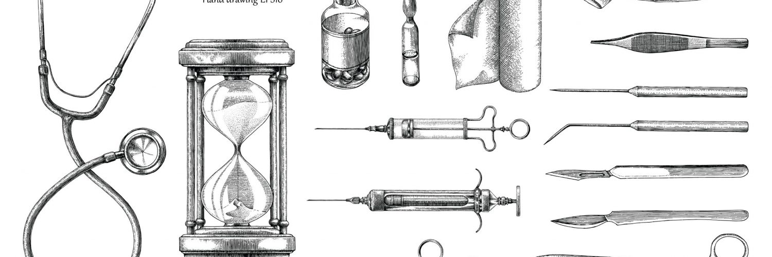 Medical equipment set hand drawing vintage style